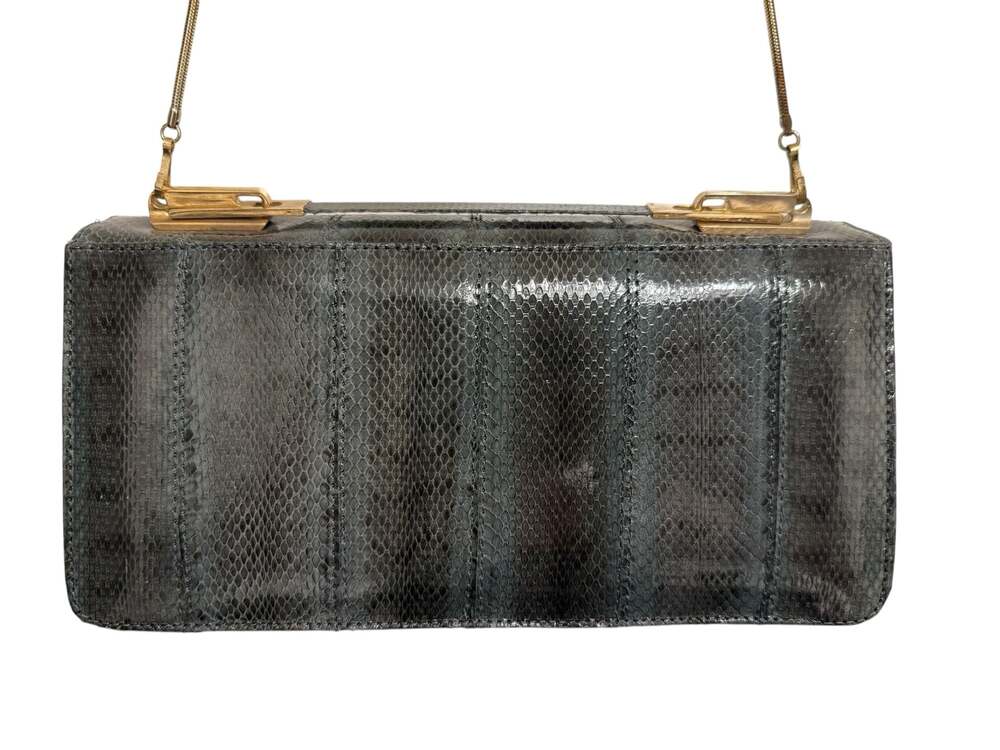 Vintage Etienne Aigner Snakeskin Print Convertible Clutch Crossbody Bag - Picture 4 of 11